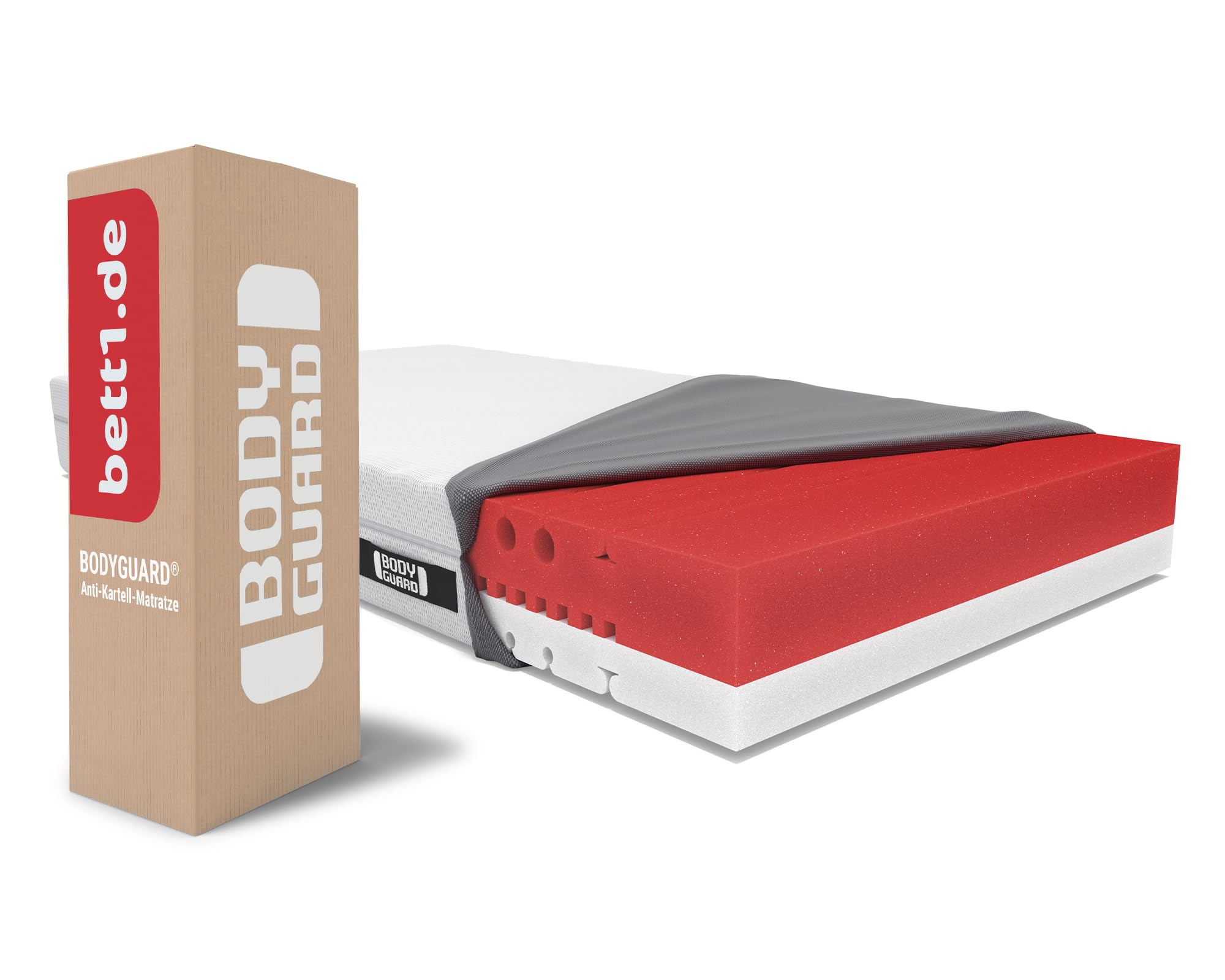 Bodyguard bett1 Anti-Kartell-Matratze | Testsieger Stiftung Warentest: Note 1,6 (Test 2/2024, mittelfest & Fester, 90x200 cm, 2in1 Härtegrade, Bezug waschbar bis 60 Grad, Oeko-TEX 100, QXSchaum)