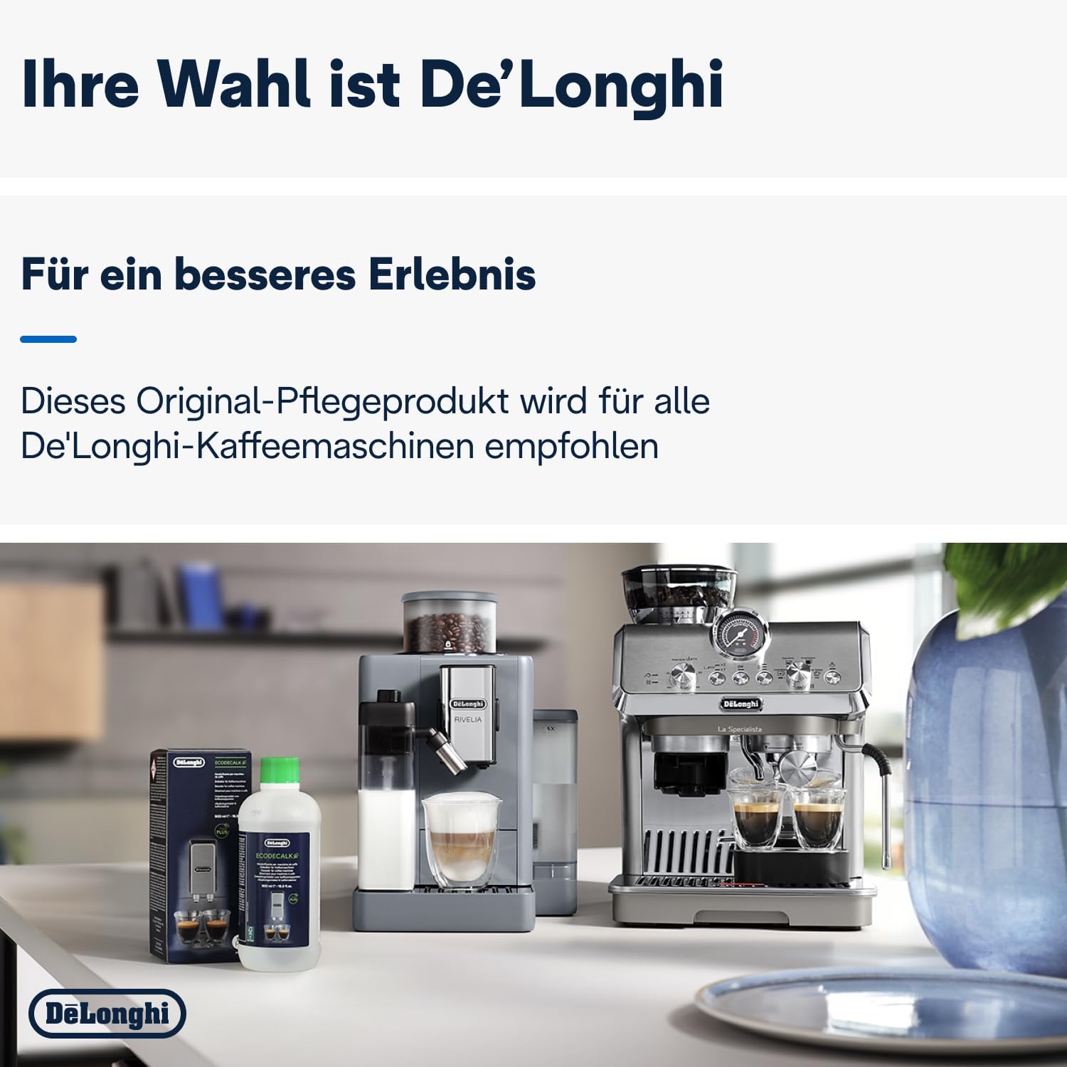 De'Longhi EcoDecalk Entkalker DLSC500, 5 Entkalkungs Dosen, Kaffee Maschinen Entkalker, Kaffee Maschinen Wartungs Zubehör, Pflanzliche Inhaltsstoffe, Flasche mit 5 Dosen, 500ml