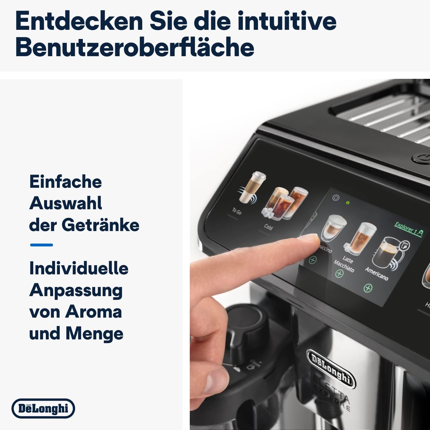 De'Longhi Eletta Explore Cold Brew ECAM452.67.G Kaffeevollautomat mit LatteCrema Milchsystem, Heiße & Kalte Getränke auf Knopfdruck, 3,5 Zoll TFT Touchscreen Farbdisplay, inkl. Kaffeekanne, Dunkelgrau