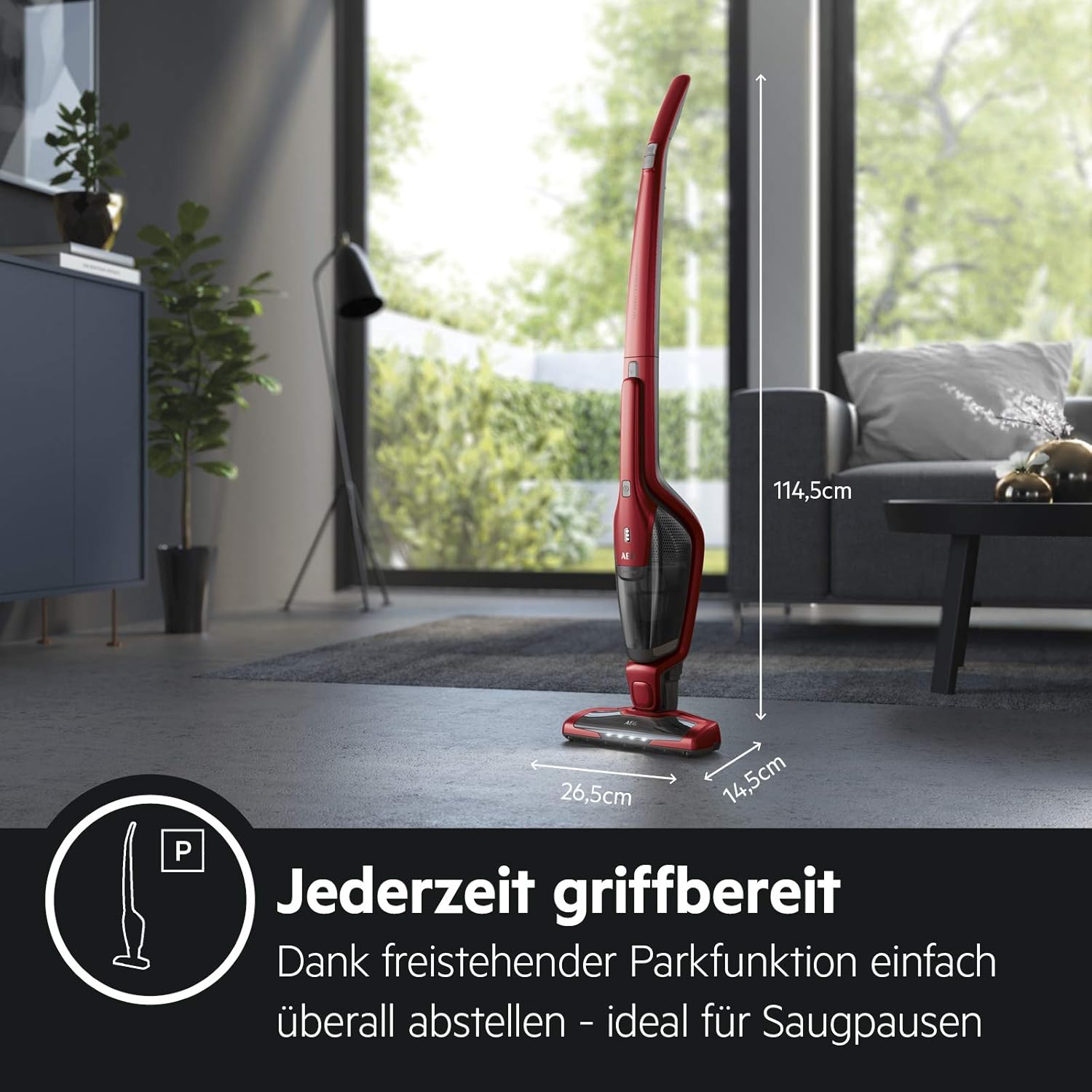AEG Ergorapido 2in1 Akku Staubsauger, Beutellos, inkl. Tierhaardüse, bis zu 45 Min. Laufzeit, Freistehend, 180° Drehgelenk, Bürstenreinigungsfunktion, LED-Frontlichter, Rot, CX7-2-45AN