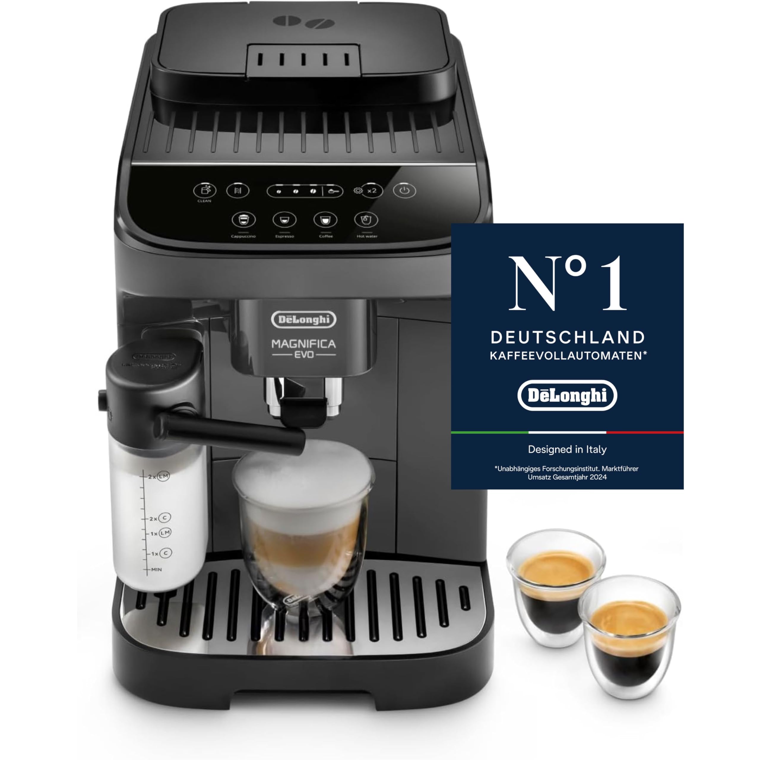 De'Longhi Magnifica Evo ECAM 292.81.B Kaffeevollautomat mit LatteCrema Milchsystem, 7 Direktwahltasten für Cappuccino, Espresso und weitere Kaffeespezialitäten, 2-Tassen-Funktion, Schwarz