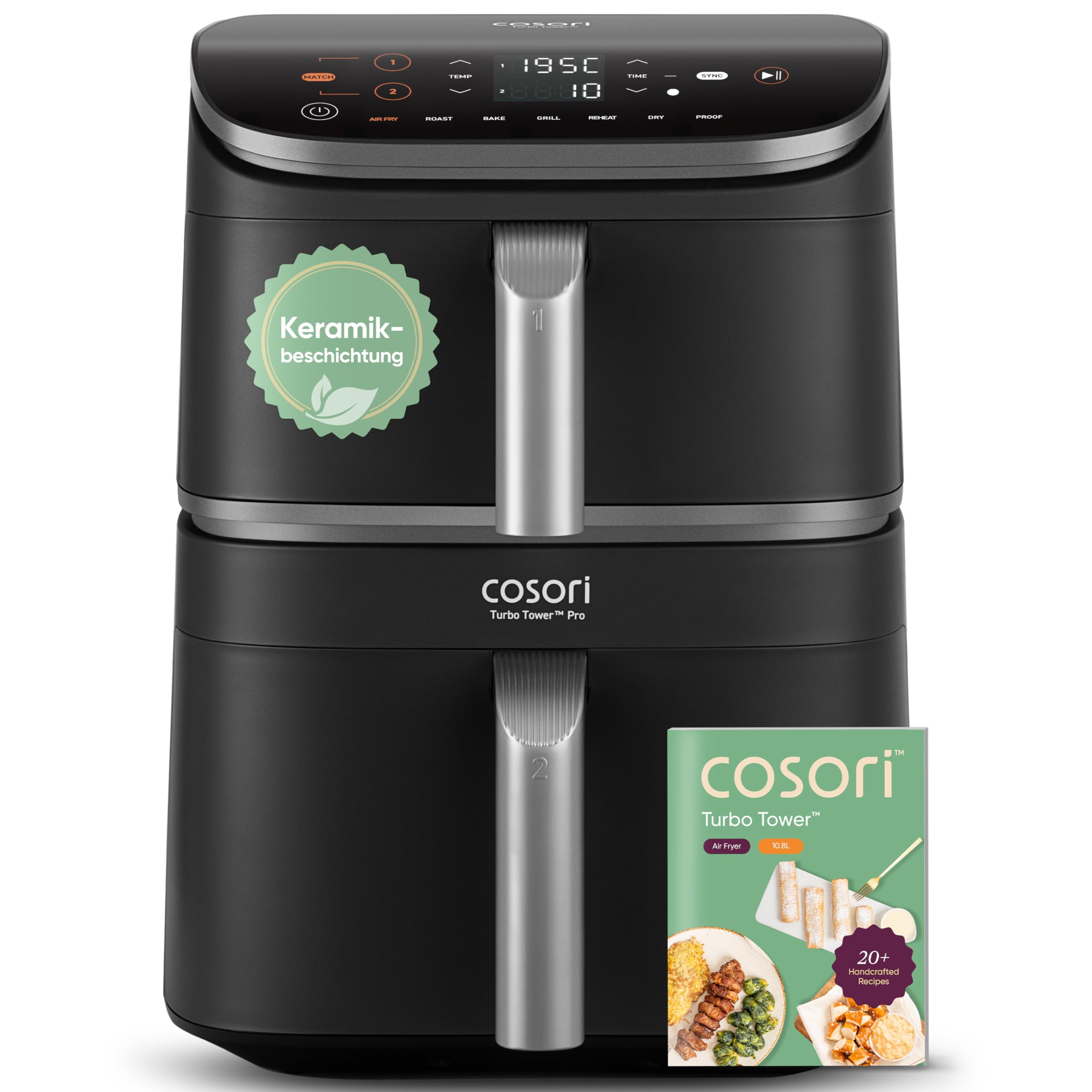 COSORI Heißluftfritteuse 2 Kammern, Airfryer Testsieger der Stiftung Warentest, 6-in-1 Dual Zone Air fryer 8,5 L, Heissluftfritteuse Doppelkammer mit Sichtfenster, energiesparend