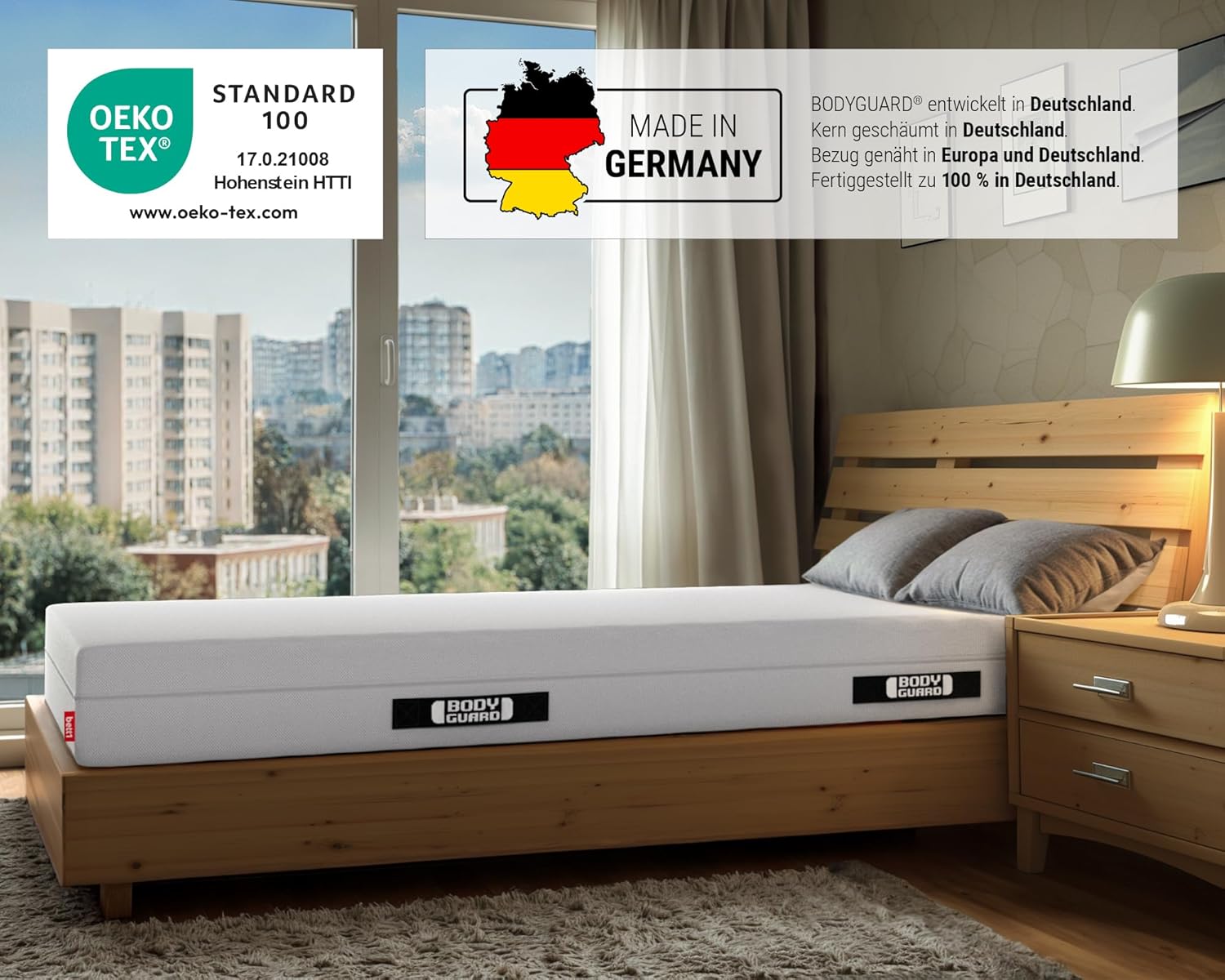 Bodyguard bett1 Anti-Kartell-Matratze | Testsieger Stiftung Warentest: Note 1,6 (Test 2/2024, mittelfest & Fester, 90x200 cm, 2in1 Härtegrade, Bezug waschbar bis 60 Grad, Oeko-TEX 100, QXSchaum)
